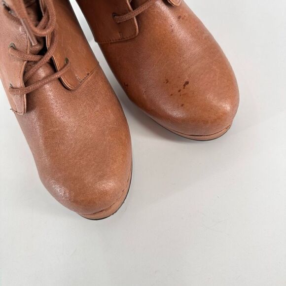 Steve Madden Rheaaa Cognac Leather Ankle lace up Bootie‎ Size 8.5 Stacked heel - Picture 9 of 10